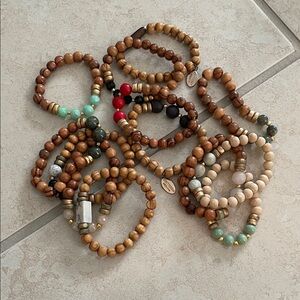 Wooden Beaded Bracelet Set with Multicolor Accents